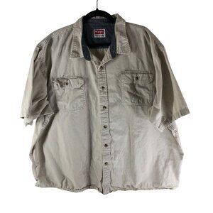 Wrangler Mens 3XL Premium Quality Twill Khaki Button Up Shirt Short Sleeve Beige